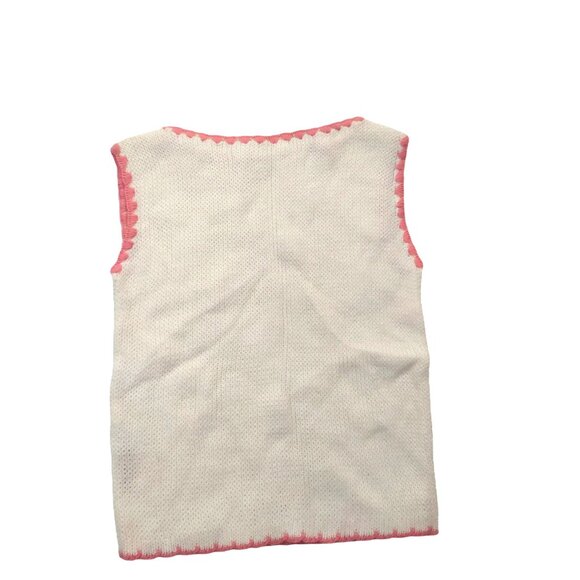 Vintage 1940s-1950s Pink White Sleeveless Knit Crewneck Sweater Top Vest - Picture 6 of 7